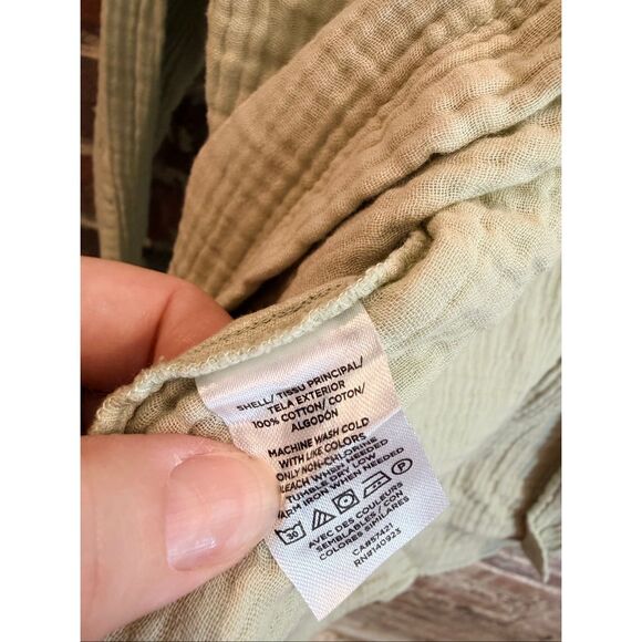 LOU & GREY • Sage Green Crinkle Long-sleeve Button-up Shirt • Ladies Size XS - Picture 5 of 8